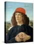 Portrait of a Young Man Holding a Medallion of Cosimo I De' Medici ('The Elder') (1389-1463)-Sandro Botticelli-Stretched Canvas