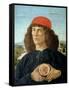 Portrait of a Young Man Holding a Medallion of Cosimo I De' Medici ('The Elder') (1389-1463)-Sandro Botticelli-Framed Stretched Canvas