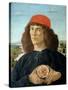 Portrait of a Young Man Holding a Medallion of Cosimo I De' Medici ('The Elder') (1389-1463)-Sandro Botticelli-Stretched Canvas