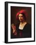 Portrait of a Young Man wearing a Hat with a Badge, holding a Mask-Pietro Paolini-Framed Giclee Print