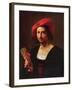 Portrait of a Young Man wearing a Hat with a Badge, holding a Mask-Pietro Paolini-Framed Giclee Print