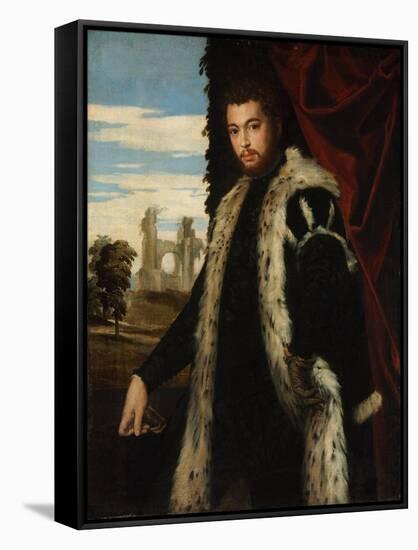 Portrait of a Young Man Wearing Lynx Fur-Paolo Veronese-Framed Stretched Canvas