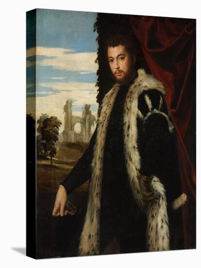 Portrait of a Young Man Wearing Lynx Fur-Paolo Veronese-Stretched Canvas