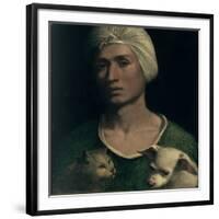 Portrait of a Young Man with a Dog and a Cat-Dosso Dossi-Framed Giclee Print