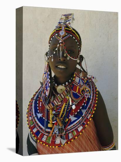 Portrait of a Young Samburu Woman in Traditional Dress and Jewellery, East Africa, Africa-Liba Taylor-Stretched Canvas