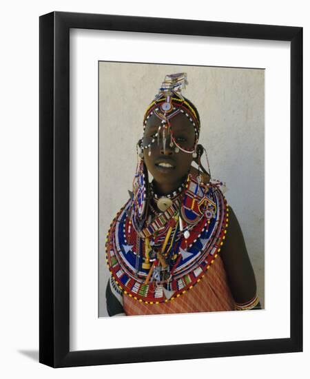 Portrait of a Young Samburu Woman in Traditional Dress and Jewellery, East Africa, Africa-Liba Taylor-Framed Photographic Print