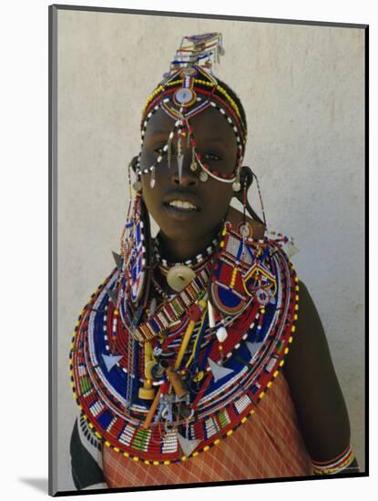 Portrait of a Young Samburu Woman in Traditional Dress and Jewellery, East Africa, Africa-Liba Taylor-Mounted Photographic Print