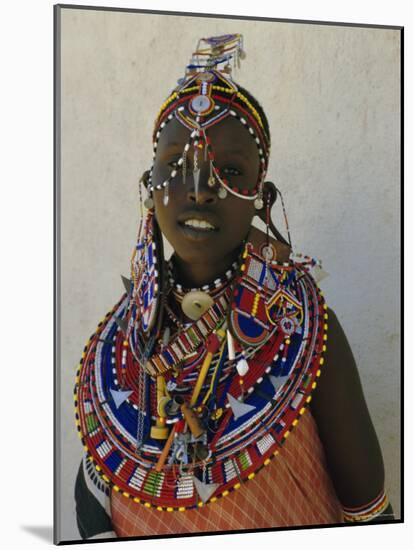 Portrait of a Young Samburu Woman in Traditional Dress and Jewellery, East Africa, Africa-Liba Taylor-Mounted Photographic Print