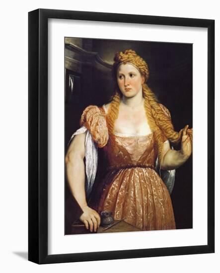 Portrait of a Young Woman at Her Toilet - Paris Bordone (Bordon) (1500-1571). Oil on Canvas, C. 155-Paris Bordone-Framed Giclee Print