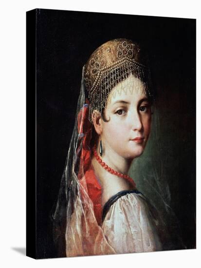 Portrait of a Young Woman in Sarafan and Kokoshnik, 1820s-Mauro Gandolfi-Stretched Canvas