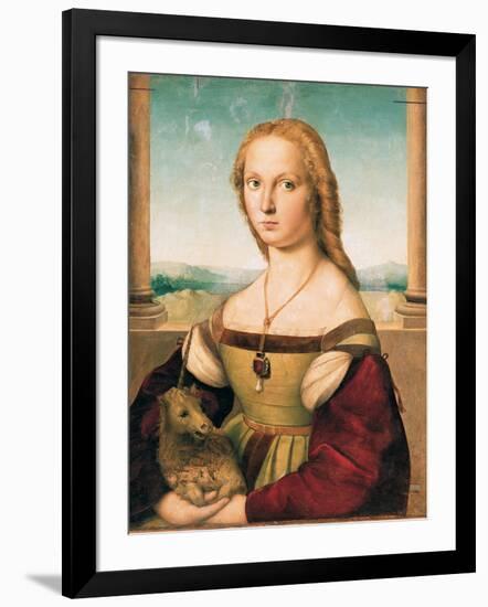 Portrait of a Young Woman (Lady with a Unicorn)-Raffaello Sanzio-Framed Giclee Print