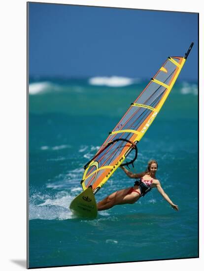 Portrait of a Young Woman Windsurfing-null-Mounted Premium Photographic Print