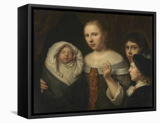 Portrait of a Young Woman with Three Children-Wallerant Vaillant-Framed Stretched Canvas