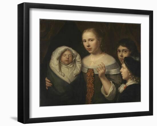 Portrait of a Young Woman with Three Children-Wallerant Vaillant-Framed Art Print