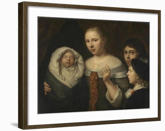 Portrait of a Young Woman with Three Children-Wallerant Vaillant-Framed Art Print