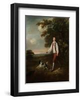 Portrait of a Youth Holding a Cricket Bat and Ball with His Pet Black and White Springer Spaniel-Hugh Barron-Framed Giclee Print