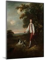 Portrait of a Youth Holding a Cricket Bat and Ball with His Pet Black and White Springer Spaniel-Hugh Barron-Mounted Giclee Print