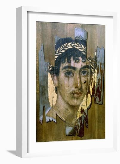 Portrait of a Youth in a Gold Wreath, Fayum Mummy Portrait, Romano-Egyptian, Early 2nd Century-null-Framed Giclee Print