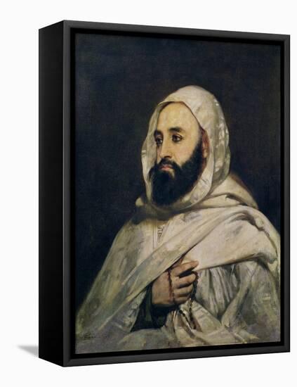 Portrait of Abd El-Kader (1808-83)-Jean Baptiste Ange Tissier-Framed Stretched Canvas