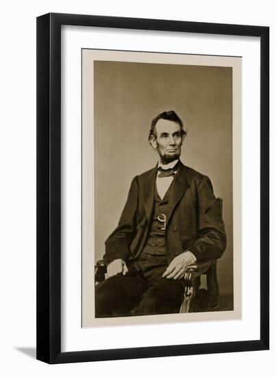 Portrait of Abraham Lincoln (1809-65) (B/W Photo)-Mathew Brady-Framed Giclee Print