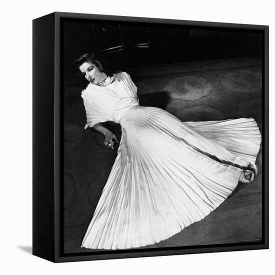 Portrait of Actress Katharine Hepburn on the Broadway Set of "The Philadelphia Story"-Alfred Eisenstaedt-Framed Stretched Canvas