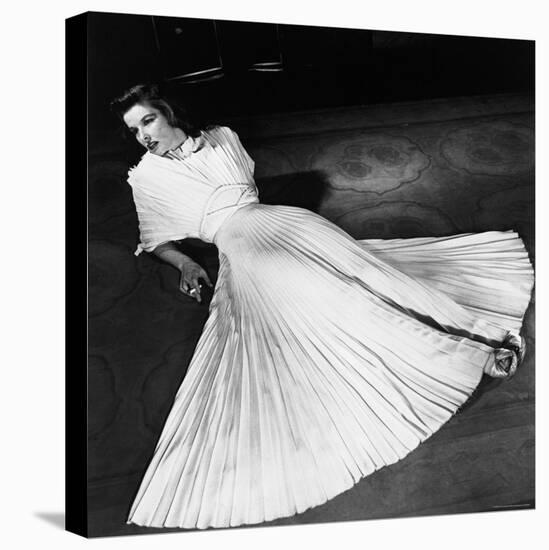 Portrait of Actress Katharine Hepburn on the Broadway Set of "The Philadelphia Story"-Alfred Eisenstaedt-Stretched Canvas