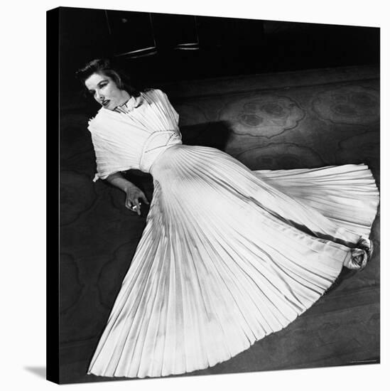 Portrait of Actress Katharine Hepburn on the Broadway Set of "The Philadelphia Story"-Alfred Eisenstaedt-Stretched Canvas