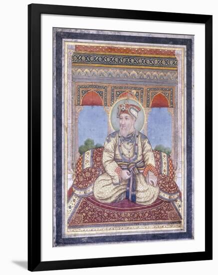 Portrait of Akbar Shah Ii, Early 19th Century (Gouache with Gold Paint on Paper)-null-Framed Premium Giclee Print