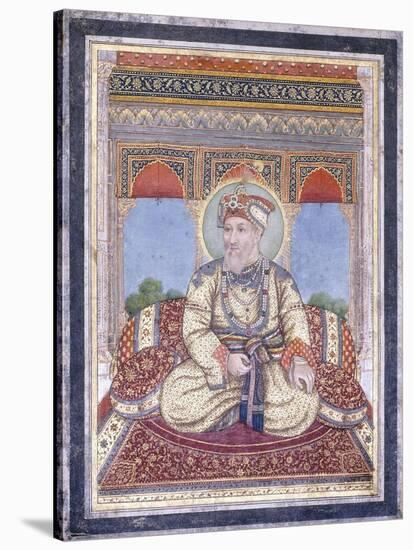 Portrait of Akbar Shah Ii, Early 19th Century (Gouache with Gold Paint on Paper)-null-Stretched Canvas