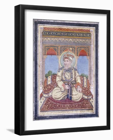 Portrait of Akbar Shah Ii, Early 19th Century (Gouache with Gold Paint on Paper)-null-Framed Giclee Print