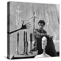 Portrait of Alberto Giacometti Surrounded by His Sculptures-Gordon Parks-Stretched Canvas