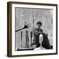 Portrait of Alberto Giacometti Surrounded by His Sculptures-Gordon Parks-Framed Premium Photographic Print