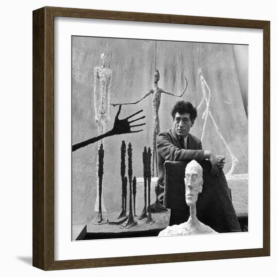 Portrait of Alberto Giacometti Surrounded by His Sculptures-Gordon Parks-Framed Premium Photographic Print