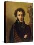 Portrait of Alexander Pushkin, 1827 (Colour Litho)-Orest Adamovich Kiprensky-Stretched Canvas