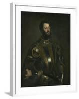 Portrait of Alfonso D'Avalos, Marchese Del Vasto, in Armor with a Page, 1533-Titian (Tiziano Vecelli)-Framed Giclee Print