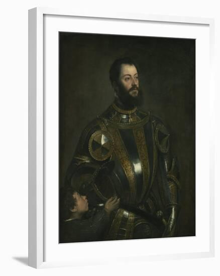 Portrait of Alfonso D'Avalos, Marchese Del Vasto, in Armor with a Page, 1533-Titian (Tiziano Vecelli)-Framed Giclee Print