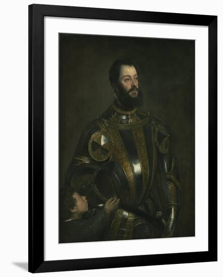 Portrait of Alfonso D'Avalos, Marchese Del Vasto, in Armor with a Page, 1533-Titian (Tiziano Vecelli)-Framed Giclee Print