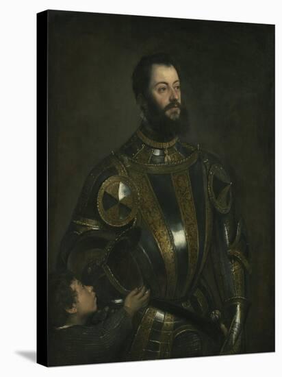 Portrait of Alfonso D'Avalos, Marchese Del Vasto, in Armor with a Page, 1533-Titian (Tiziano Vecelli)-Stretched Canvas