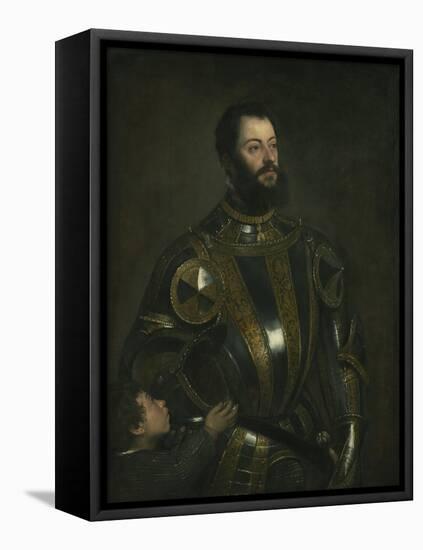 Portrait of Alfonso D'Avalos, Marchese Del Vasto, in Armor with a Page, 1533-Titian (Tiziano Vecelli)-Framed Stretched Canvas