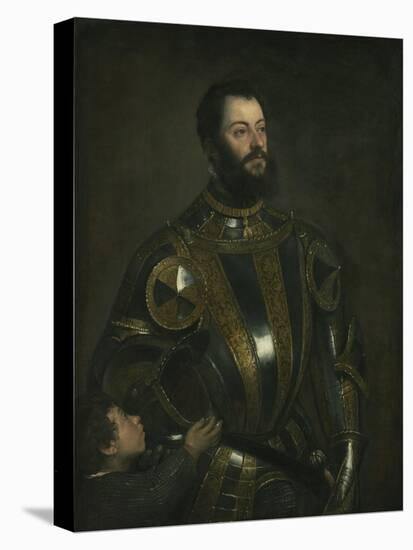 Portrait of Alfonso D'Avalos, Marchese Del Vasto, in Armor with a Page, 1533-Titian (Tiziano Vecelli)-Stretched Canvas