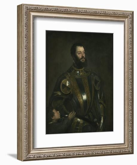 Portrait of Alfonso D'Avalos, Marchese Del Vasto, in Armor with a Page, 1533-Titian (Tiziano Vecelli)-Framed Giclee Print