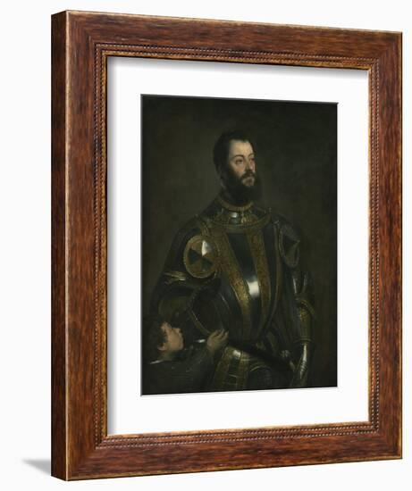 Portrait of Alfonso D'Avalos, Marchese Del Vasto, in Armor with a Page, 1533-Titian (Tiziano Vecelli)-Framed Giclee Print