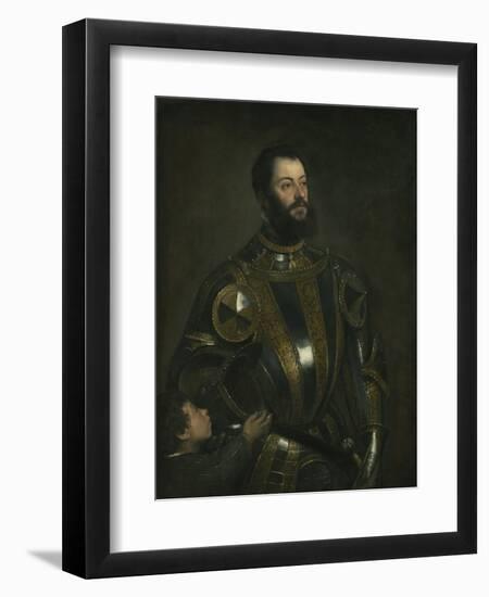 Portrait of Alfonso D'Avalos, Marchese Del Vasto, in Armor with a Page, 1533-Titian (Tiziano Vecelli)-Framed Giclee Print