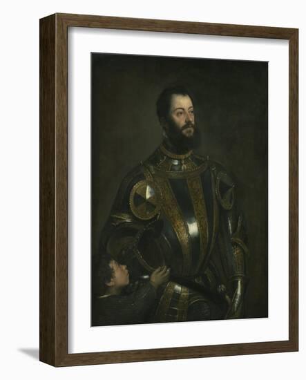 Portrait of Alfonso D'Avalos, Marchese Del Vasto, in Armor with a Page, 1533-Titian (Tiziano Vecelli)-Framed Giclee Print