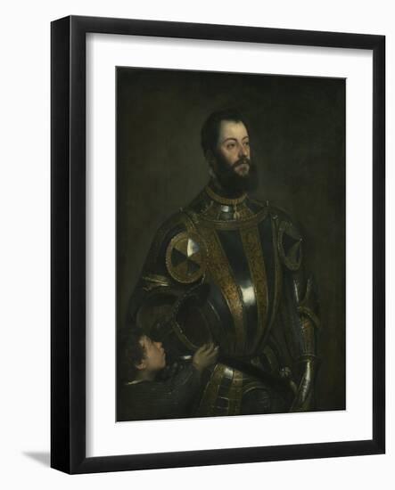 Portrait of Alfonso D'Avalos, Marchese Del Vasto, in Armor with a Page, 1533-Titian (Tiziano Vecelli)-Framed Giclee Print