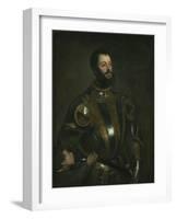 Portrait of Alfonso D'Avalos, Marchese Del Vasto, in Armor with a Page, 1533-Titian (Tiziano Vecelli)-Framed Giclee Print