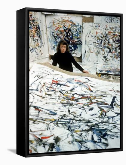 Portrait of American Born Painter Joan Mitchell in Her Studio-Loomis Dean-Framed Stretched Canvas