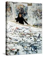 Portrait of American Born Painter Joan Mitchell in Her Studio-Loomis Dean-Stretched Canvas