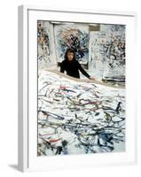 Portrait of American Born Painter Joan Mitchell in Her Studio-Loomis Dean-Framed Premium Photographic Print