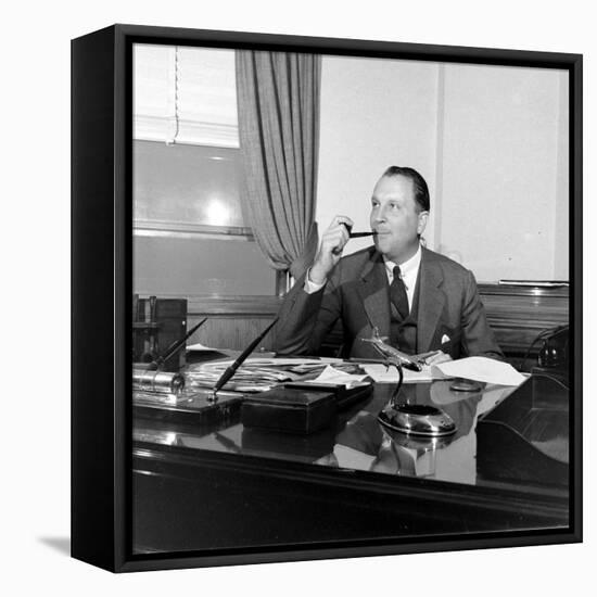 Portrait of American Businessman and Founder of Pan American Airways Juan Trippe, NY 1941-George Strock-Framed Stretched Canvas